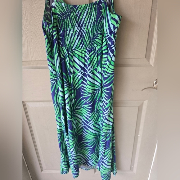 Old Navy Floral Slip Dress Midi Sz L Women Green Blue Palm Leaf Tropical Coastal - Picture 13 of 13